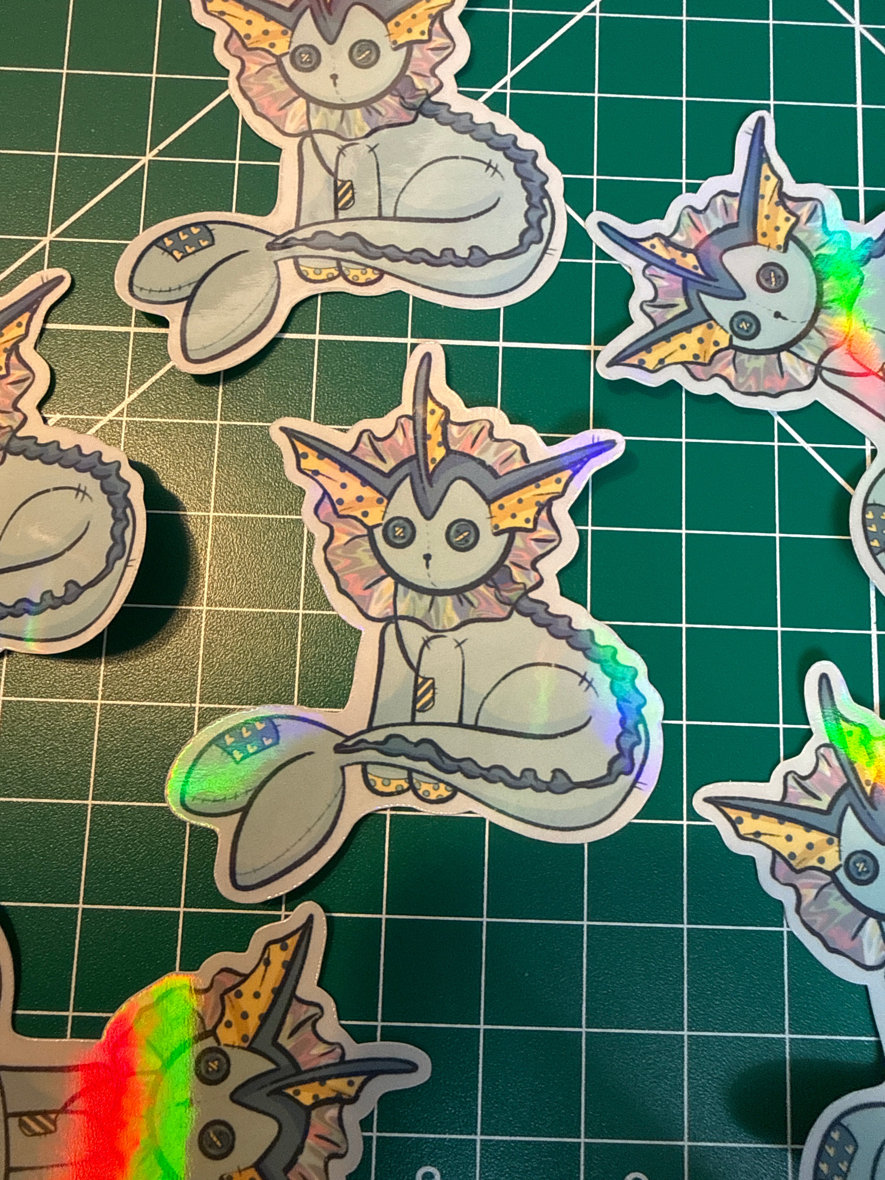 Plushie Water Dog - holographic finish - cute virtual pet inspired die cut sticker