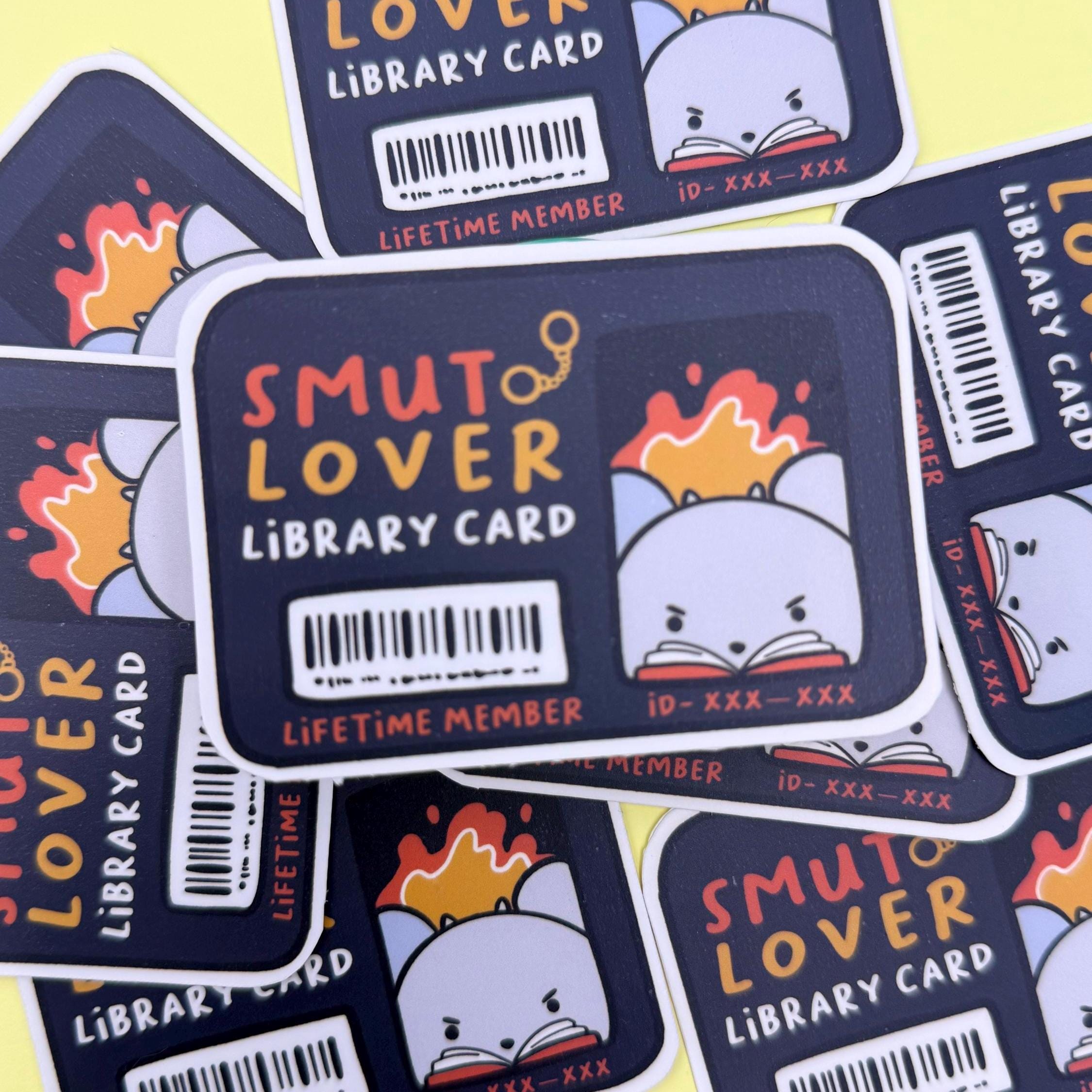 Smut Lovers Library Card - matte finish die cut sticker - water resistant