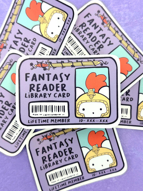 Fantasy Reader Library Card - matte finish die cut sticker - water resistant