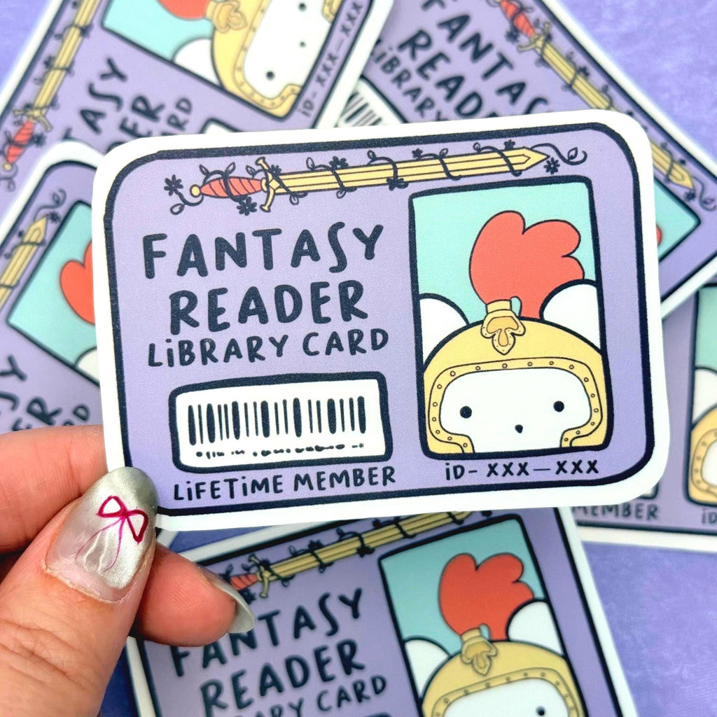 Fantasy Reader Library Card - matte finish die cut sticker - water resistant