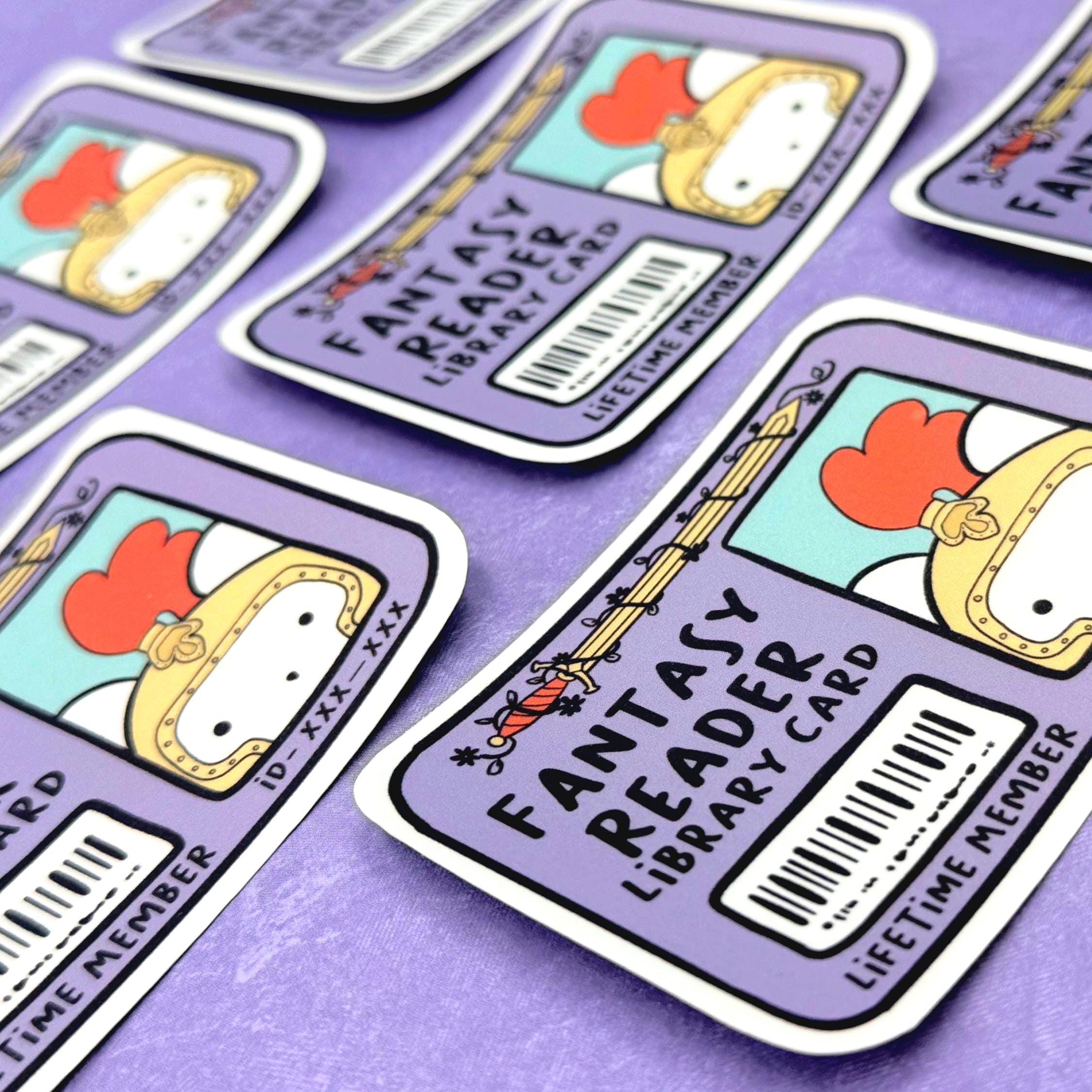 Fantasy Reader Library Card - matte finish die cut sticker - water resistant