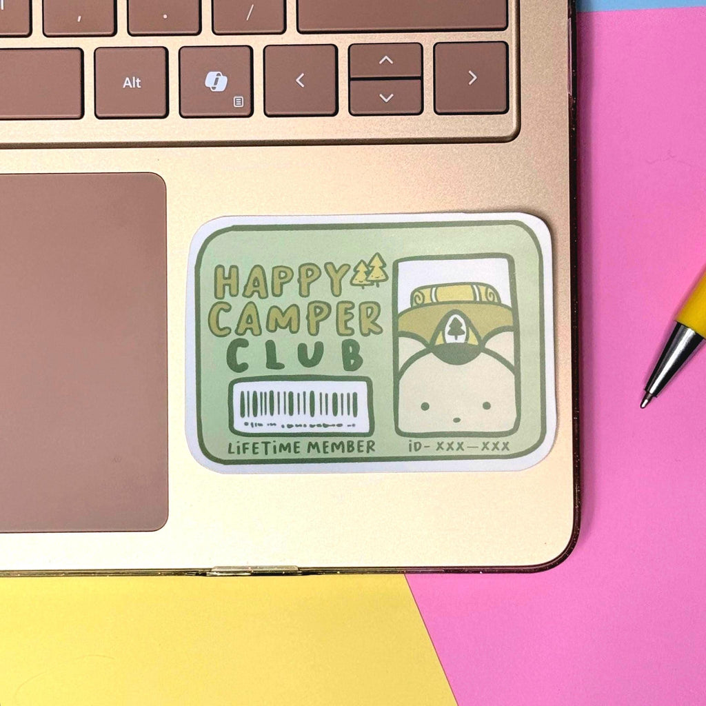 Happy Camper Club - matte finish die cut sticker - water resistant