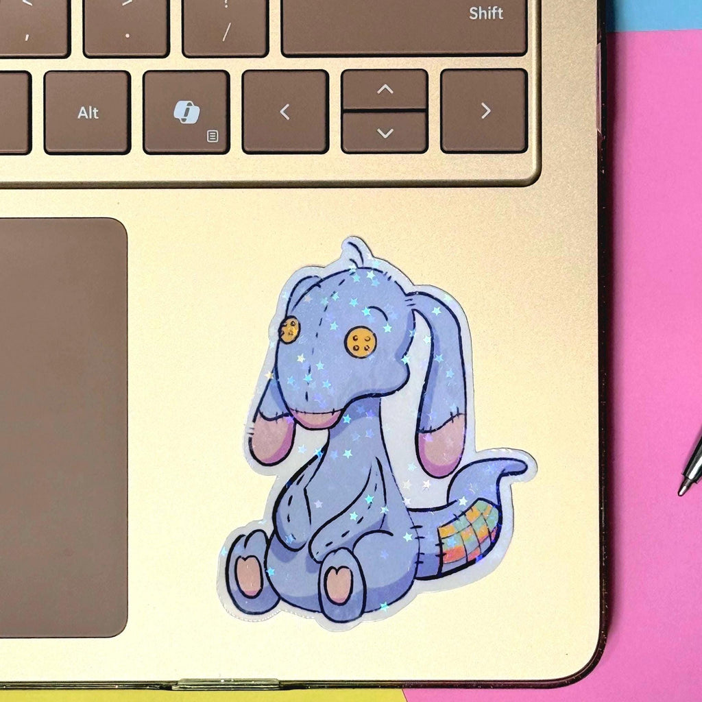 Plushie Bunny - holographic finish - cute virtual pet inspired die cut sticker