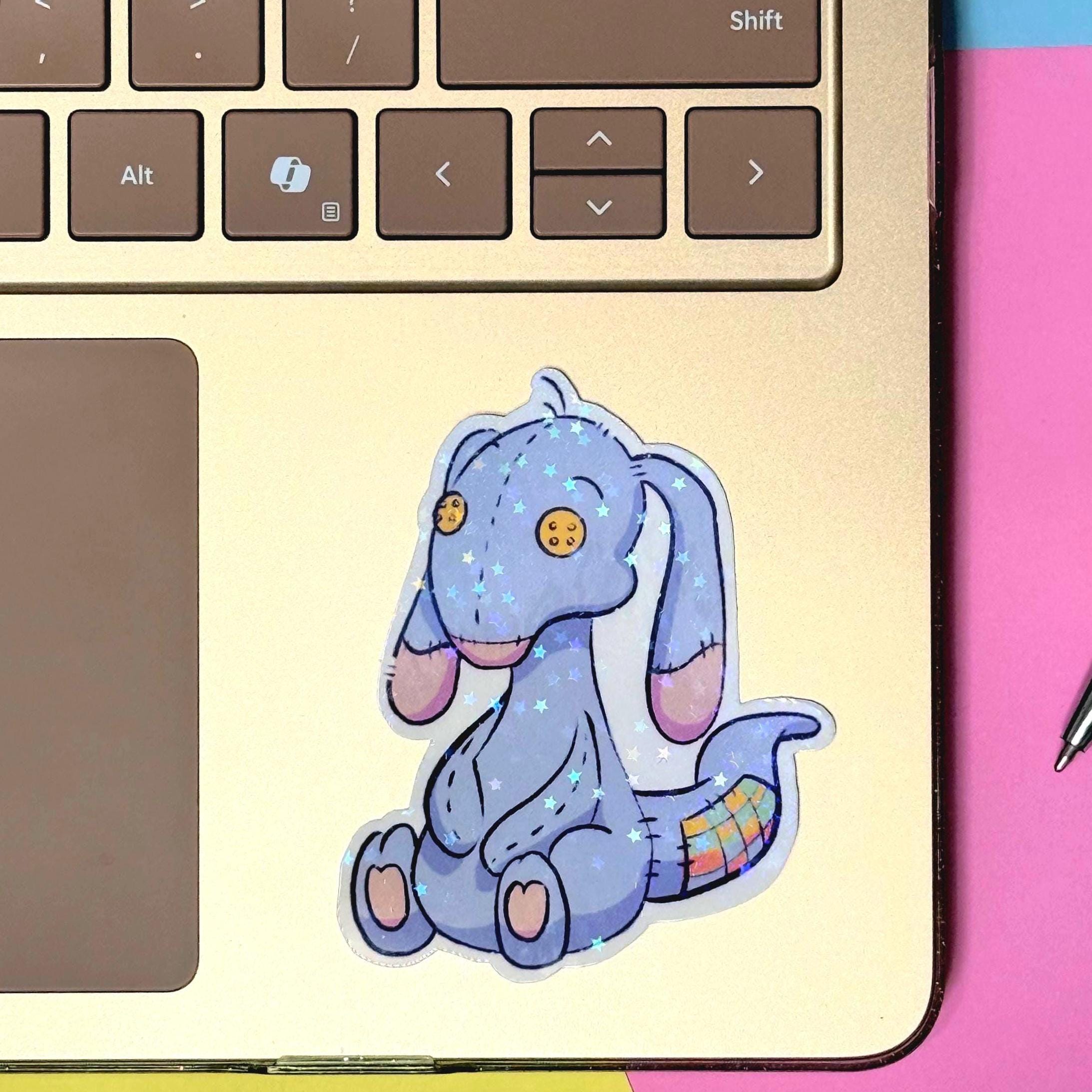 Plushie Bunny - holographic finish - cute virtual pet inspired die cut sticker