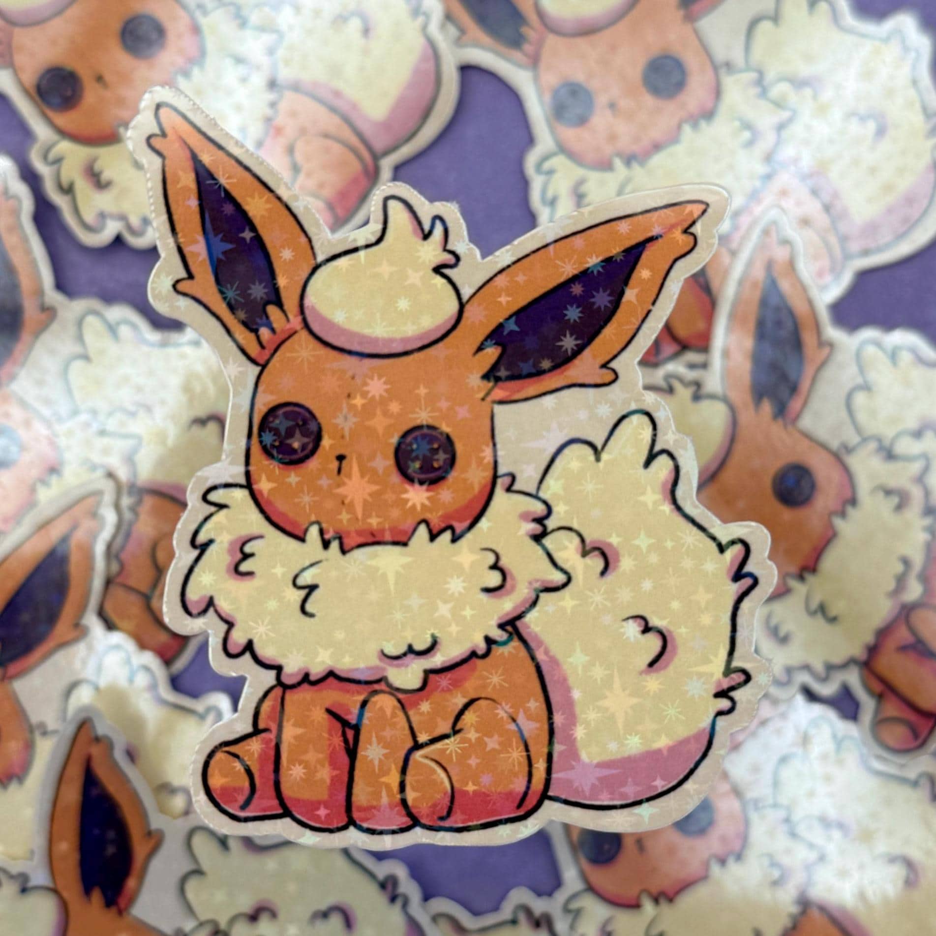 Plushie Fire Dog - holographic finish - cute virtual pet inspired die cut sticker