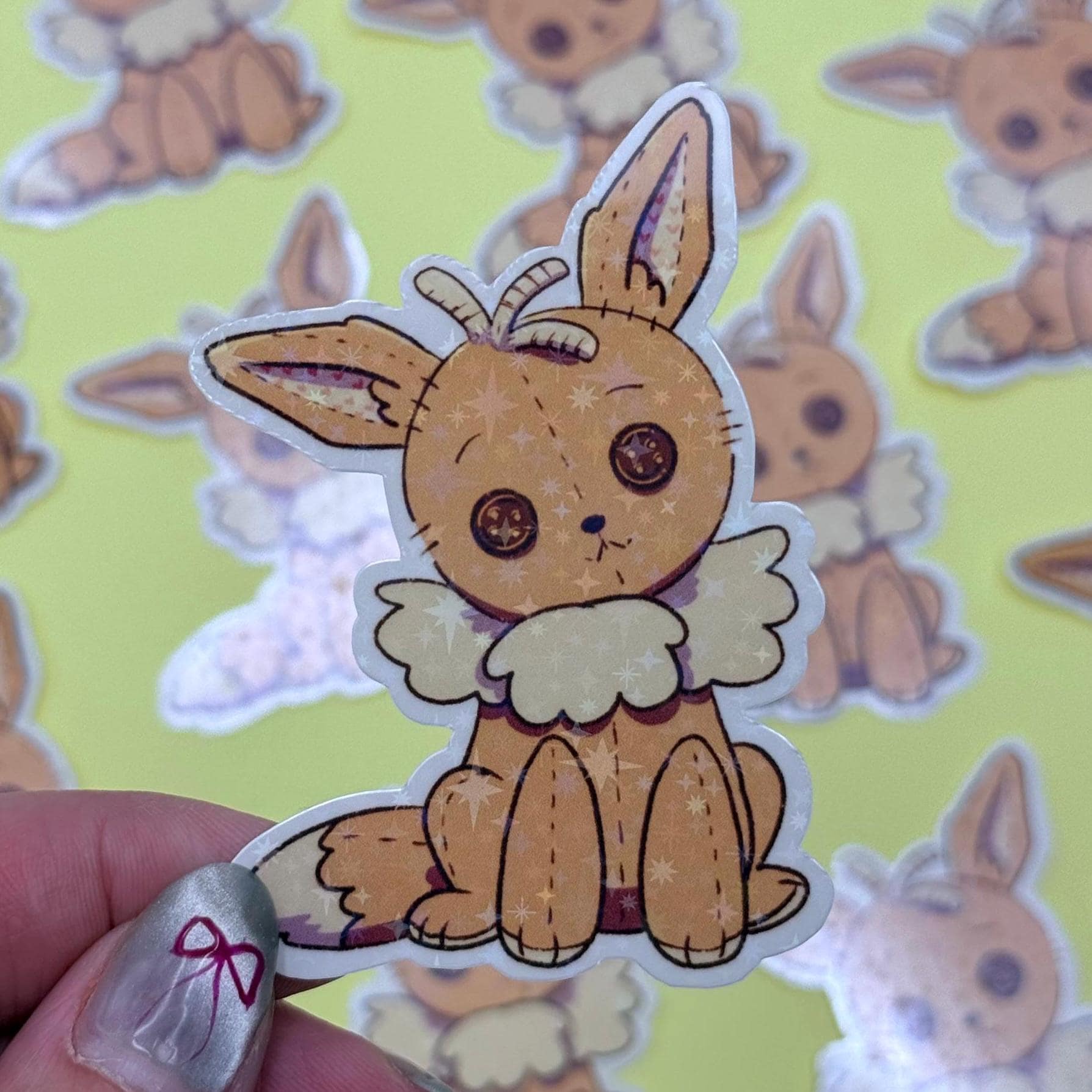 Plushie Dog - holographic finish - cute virtual pet inspired die cut sticker