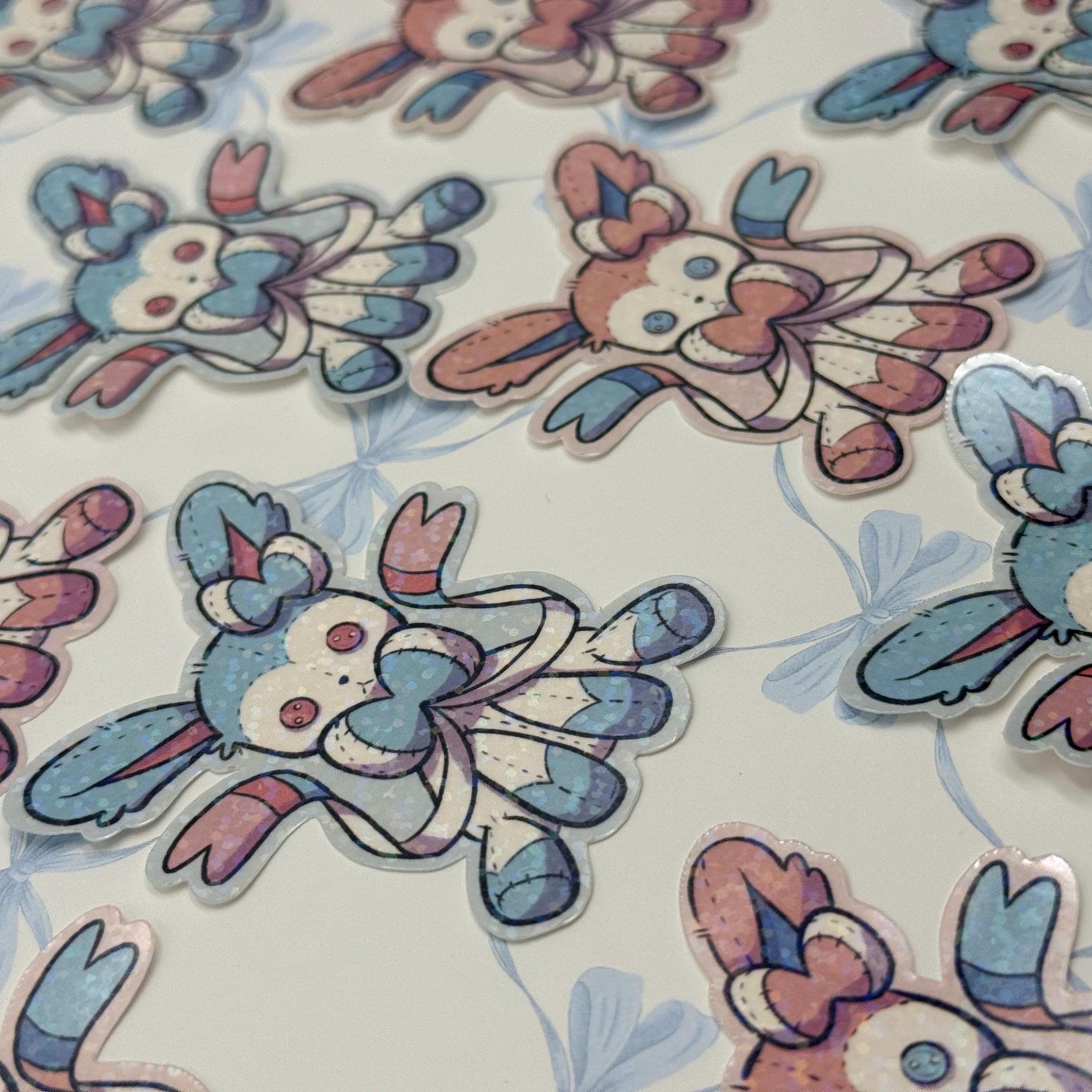 Plushie Blue Fairy Dog - holographic finish - cute virtual pet inspired die cut sticker