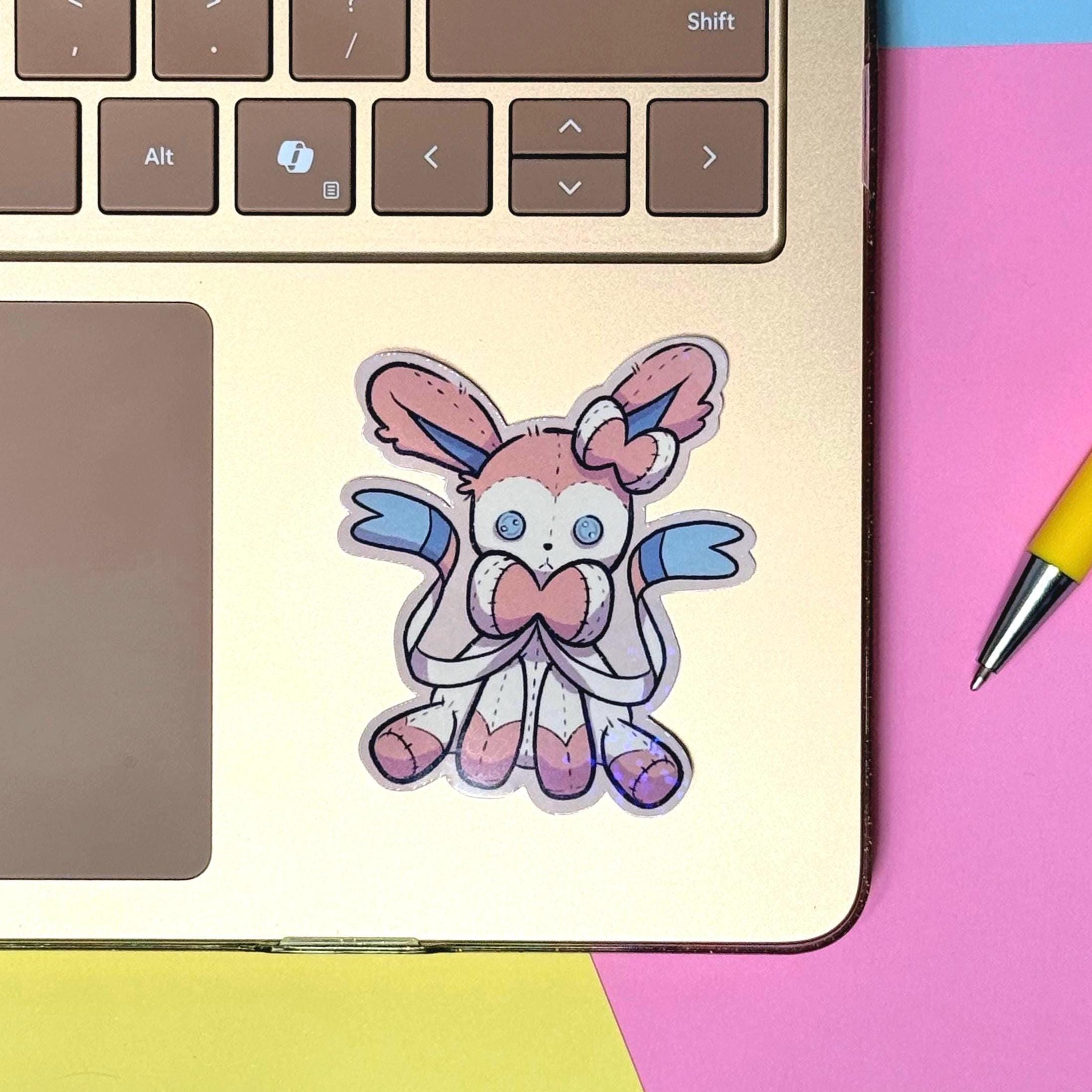 Plushie Pink Fairy Dog - holographic finish - cute virtual pet inspired die cut sticker