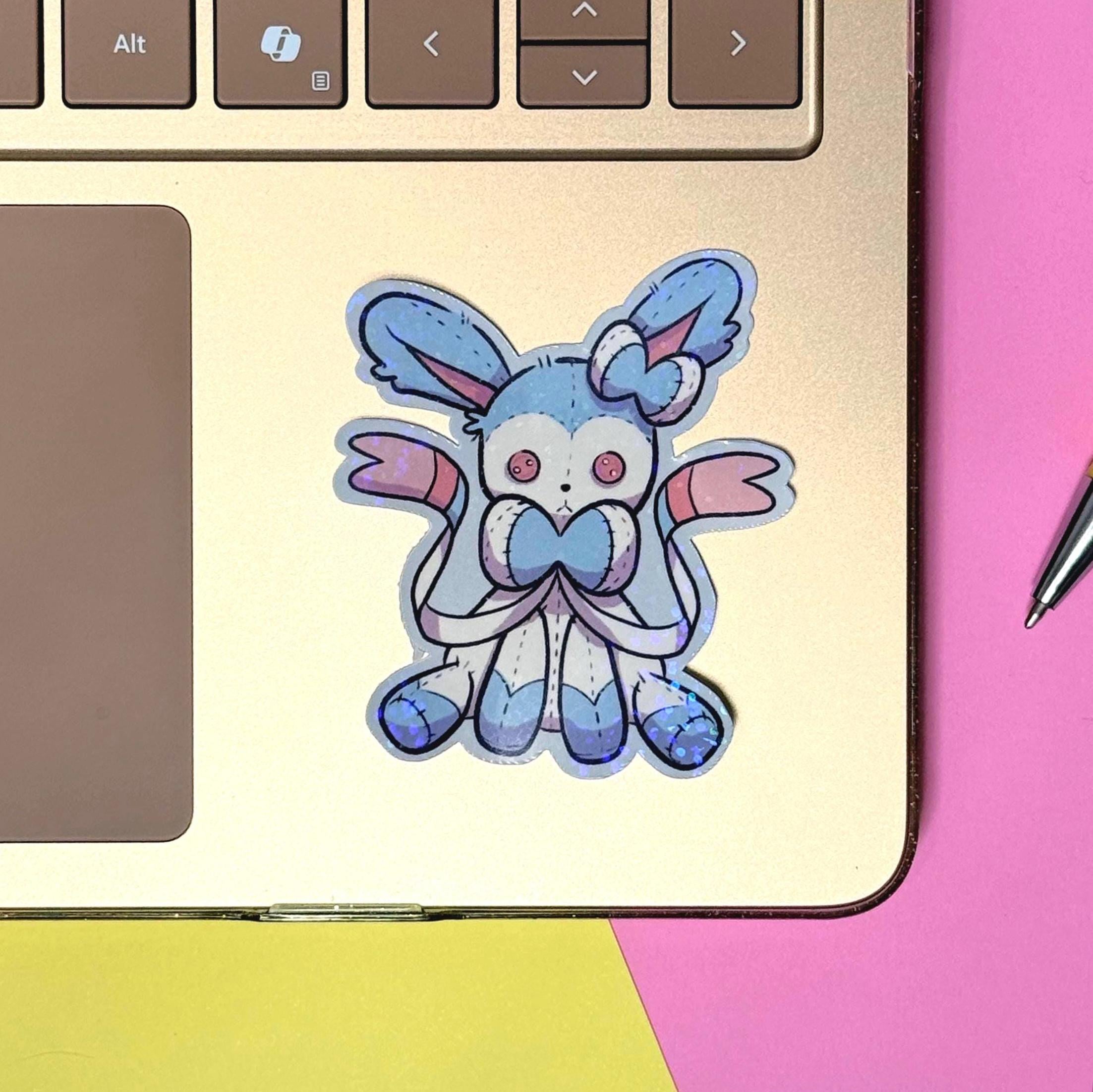 Plushie Blue Fairy Dog - holographic finish - cute virtual pet inspired die cut sticker