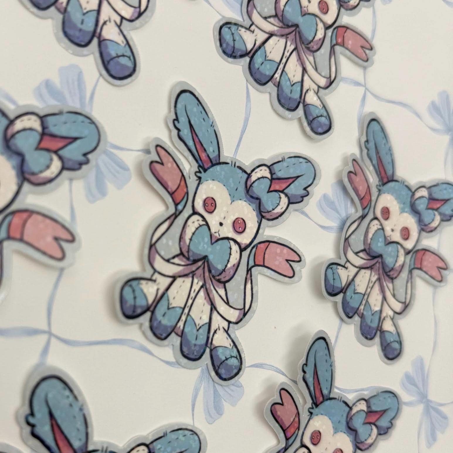 Plushie Blue Fairy Dog - holographic finish - cute virtual pet inspired die cut sticker