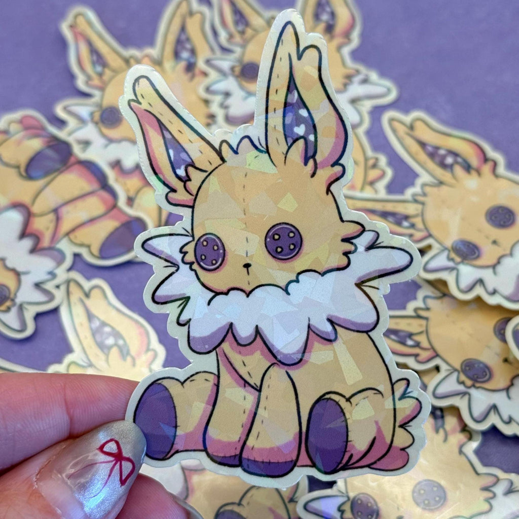 Plushie Electric Dog - holographic finish - cute virtual pet inspired die cut sticker
