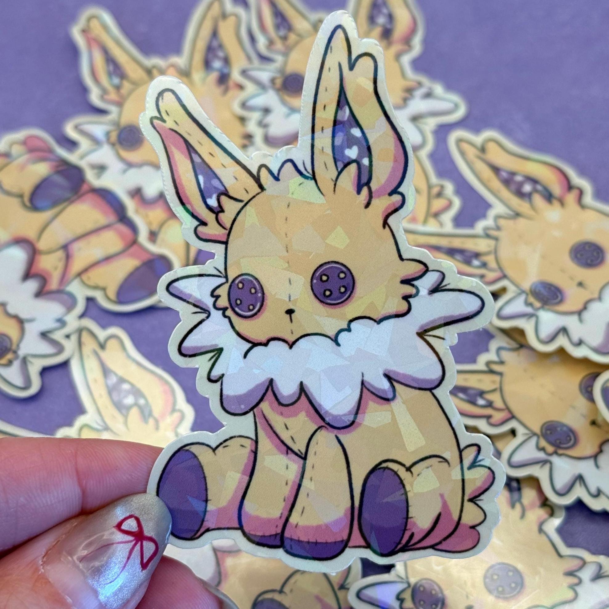 Plushie Electric Dog - holographic finish - cute virtual pet inspired die cut sticker