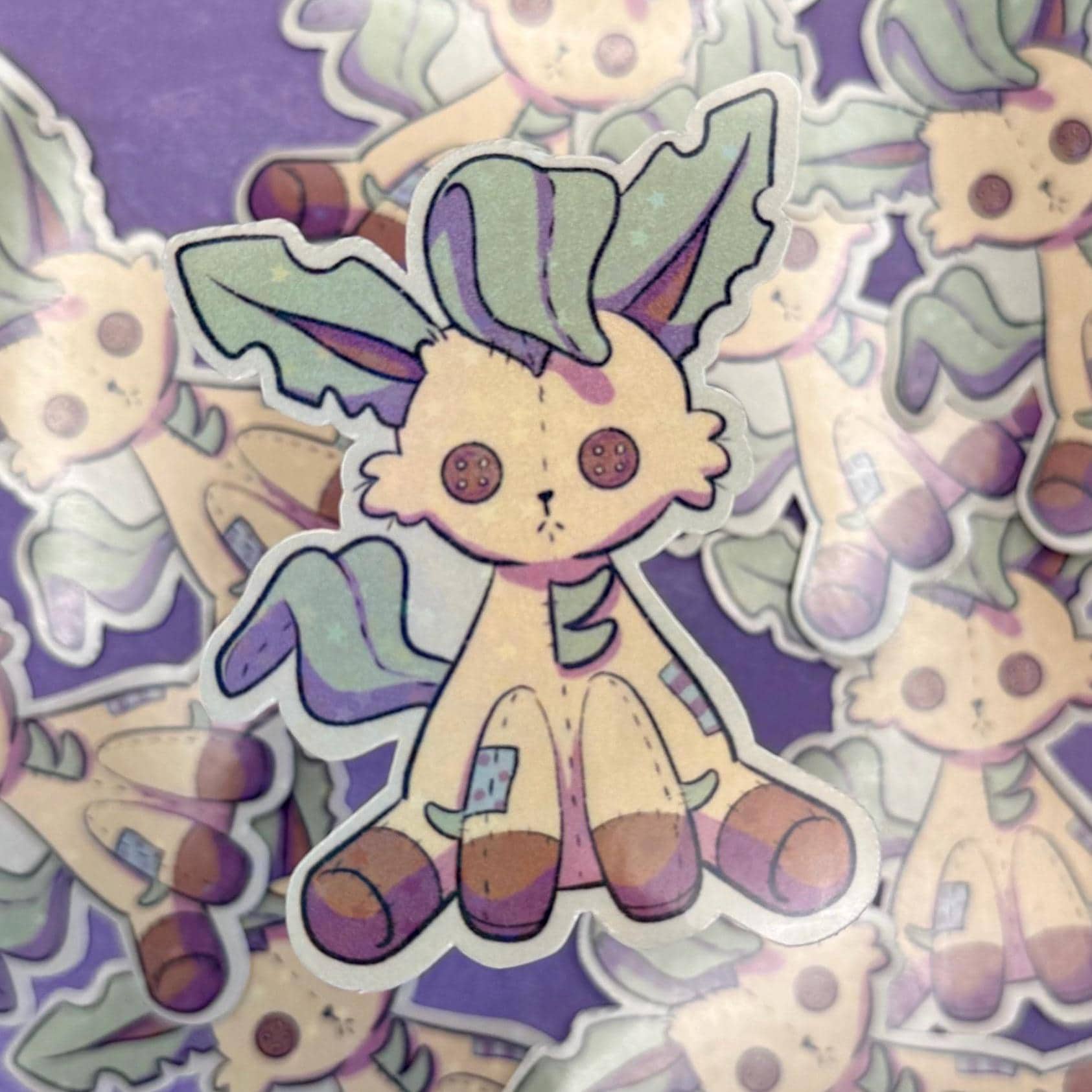 Plushie Grass Dog - holographic finish - cute virtual pet inspired die cut sticker