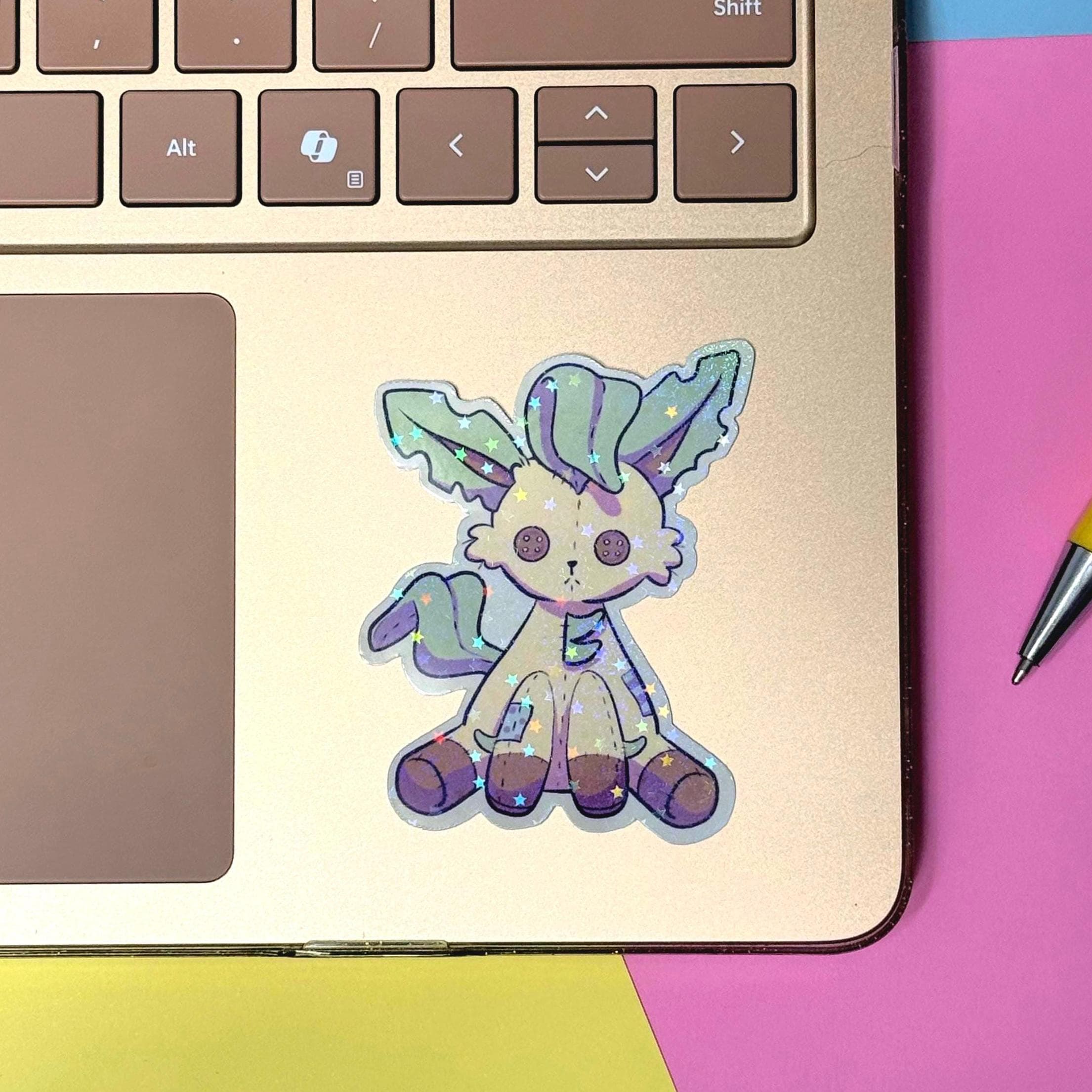 Plushie Grass Dog - holographic finish - cute virtual pet inspired die cut sticker