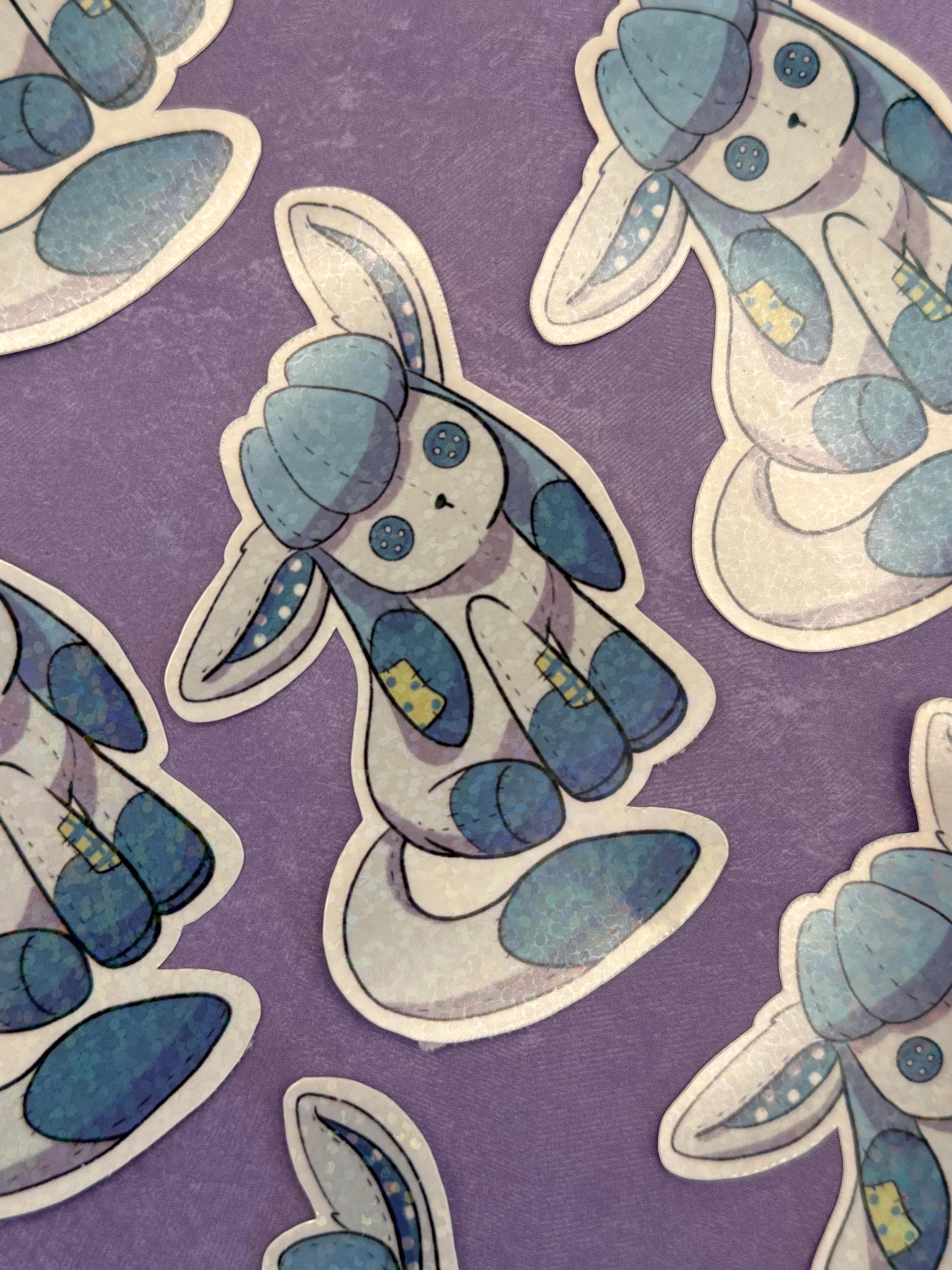 Plushie Ice Dog - holographic finish - cute virtual pet inspired die cut sticker