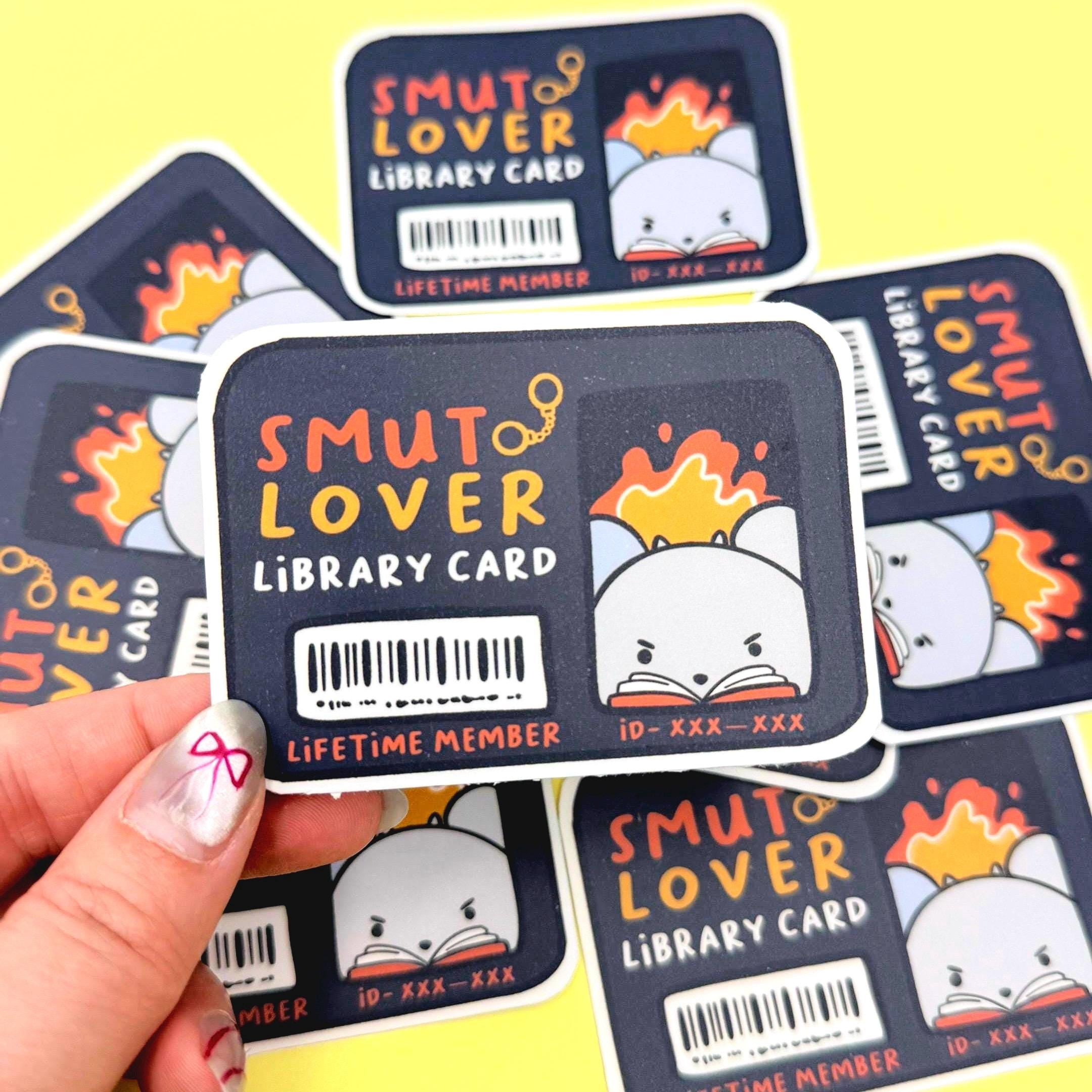 Smut Lovers Library Card - matte finish die cut sticker - water resistant