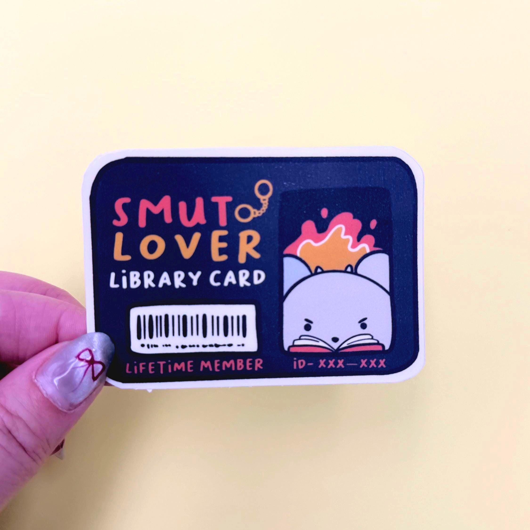 Smut Lovers Library Card - matte finish die cut sticker - water resistant