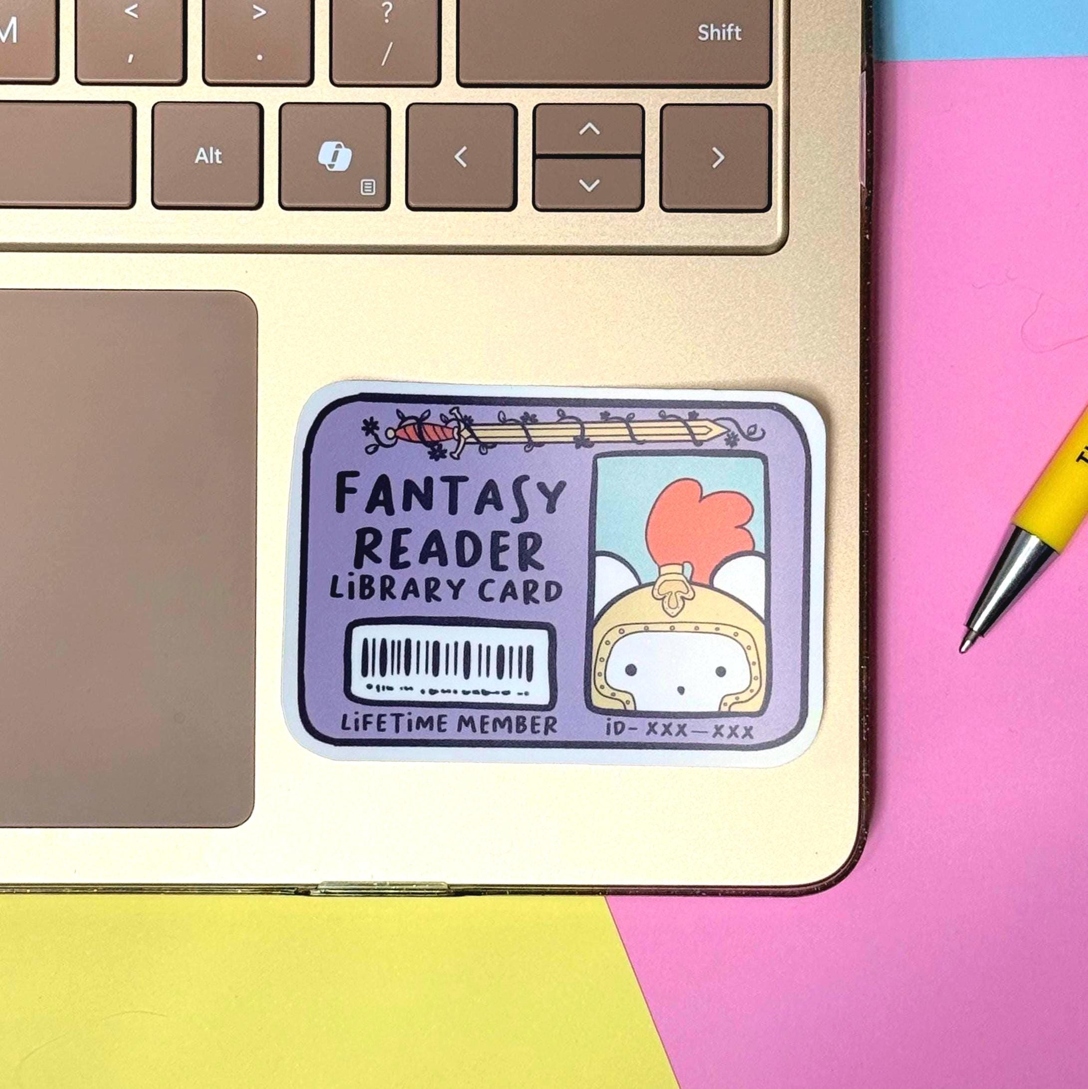 Fantasy Reader Library Card - matte finish die cut sticker - water resistant