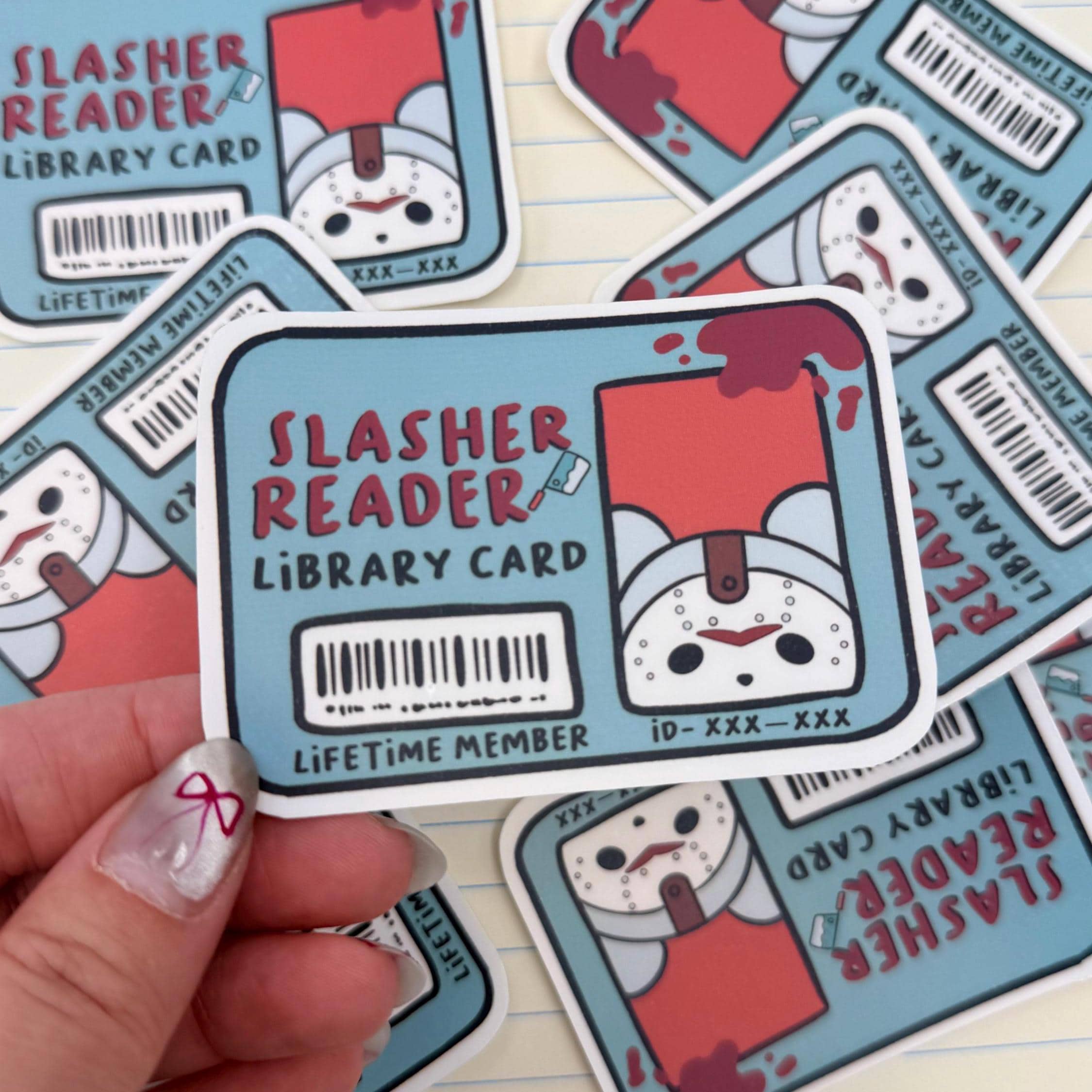 Slasher Reader Library Card - matte finish die cut sticker - water resistant