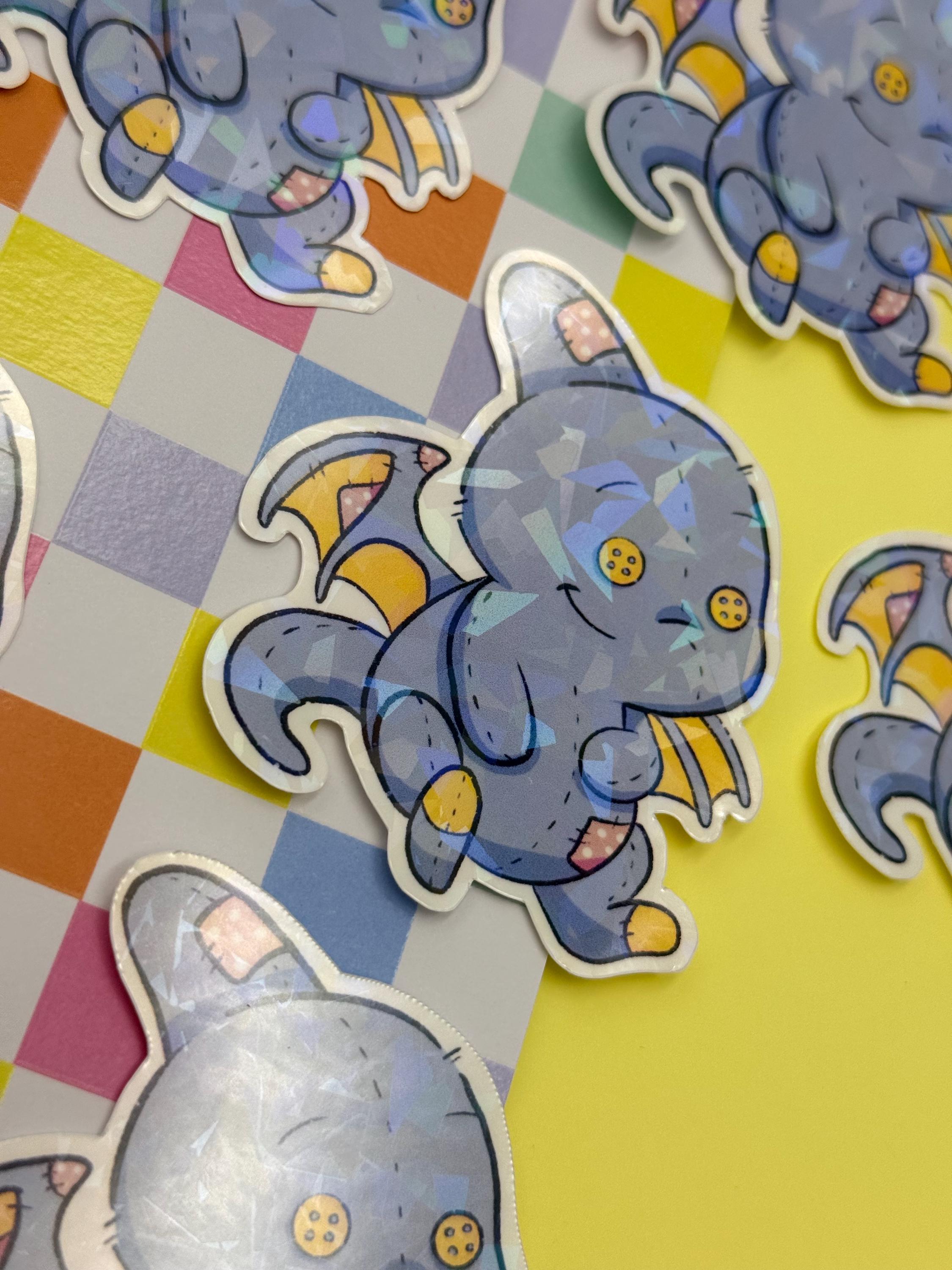 Plushie Dragon - holographic finish - cute virtual pet inspired die cut sticker