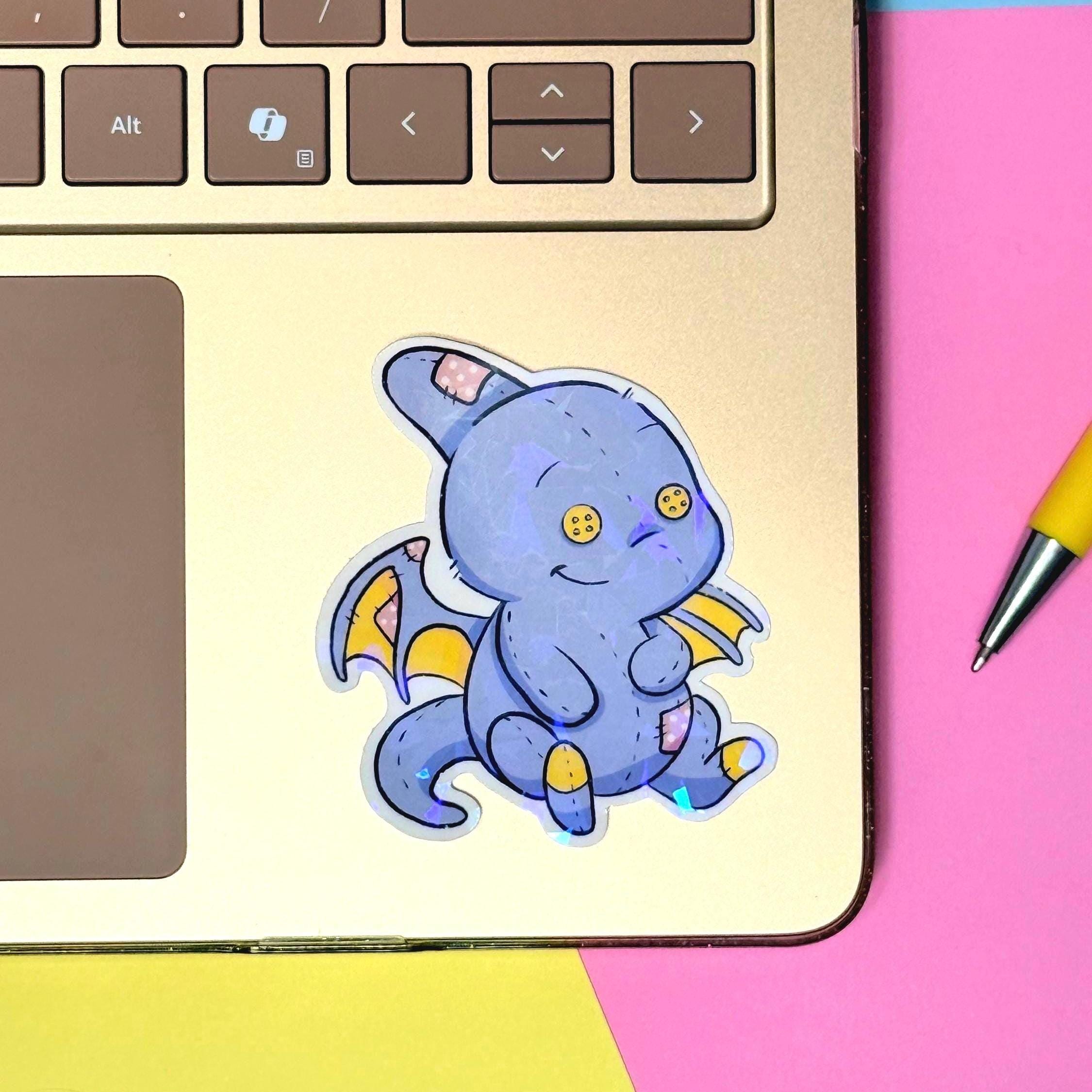 Plushie Dragon - holographic finish - cute virtual pet inspired die cut sticker