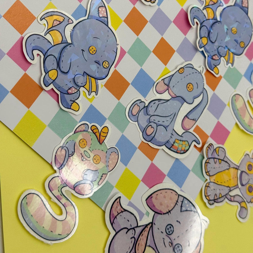 Plushie Tiger - holographic finish - cute virtual pet inspired die cut sticker