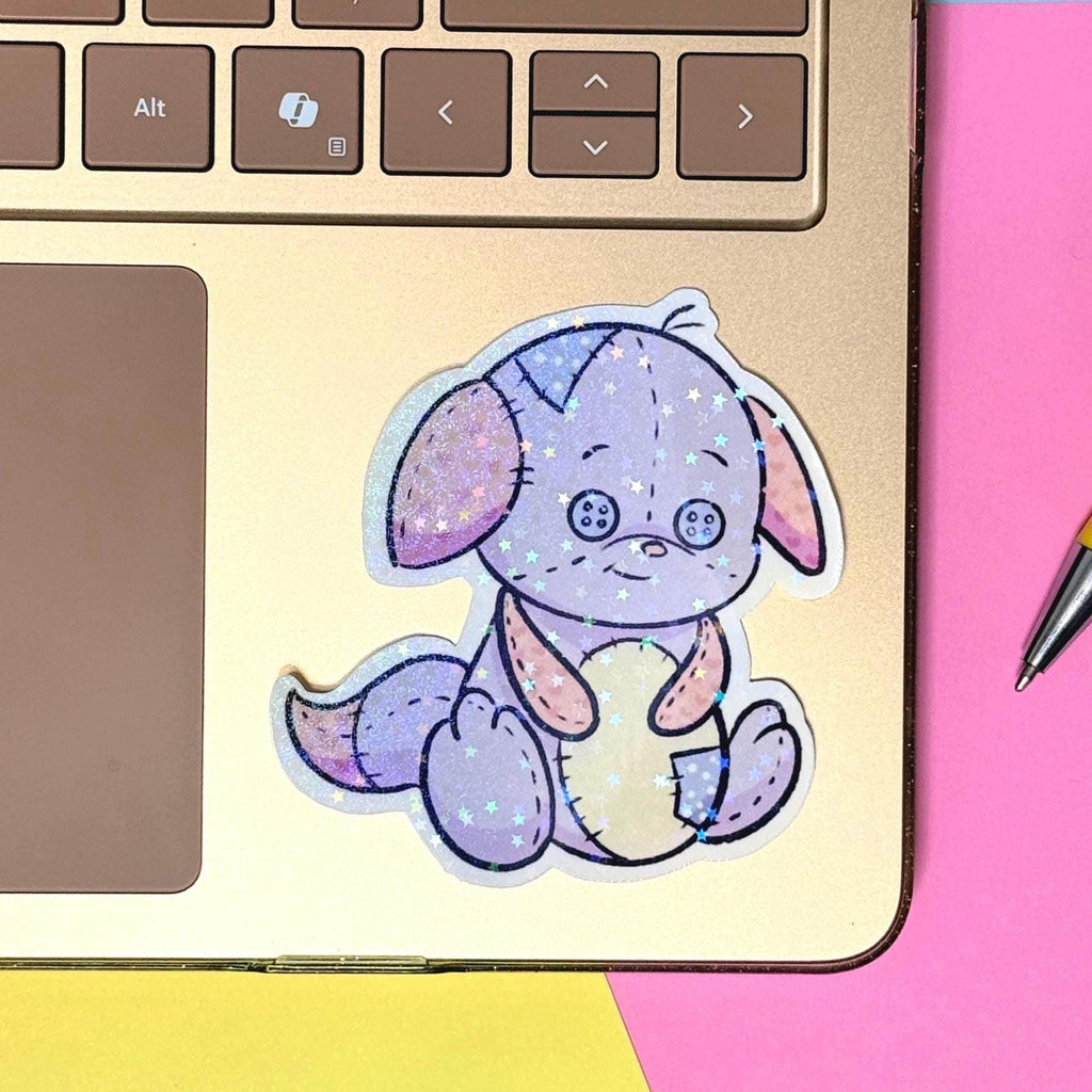 Plushie Fox - holographic finish - cute virtual pet inspired die cut sticker