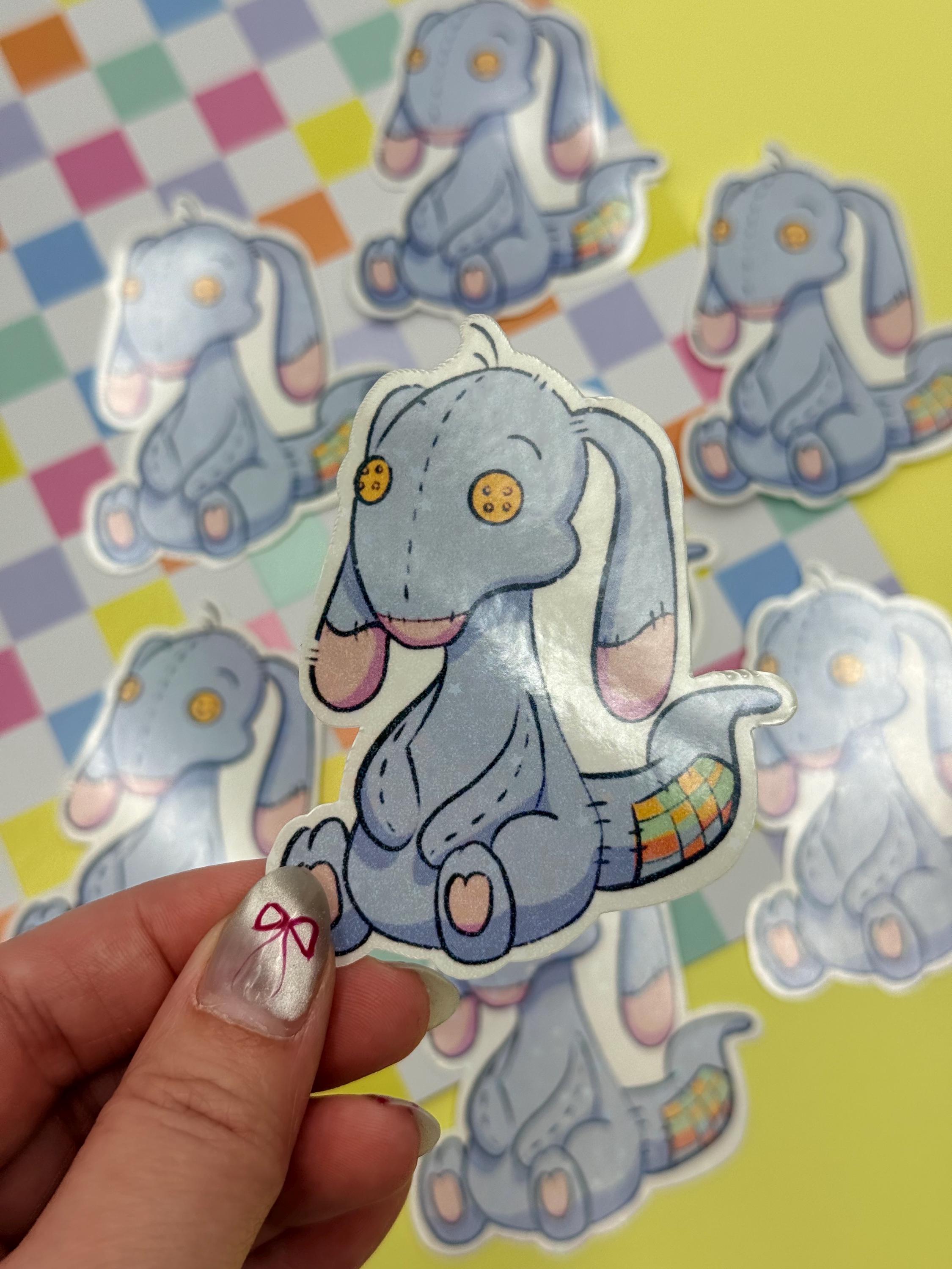 Plushie Bunny - holographic finish - cute virtual pet inspired die cut sticker