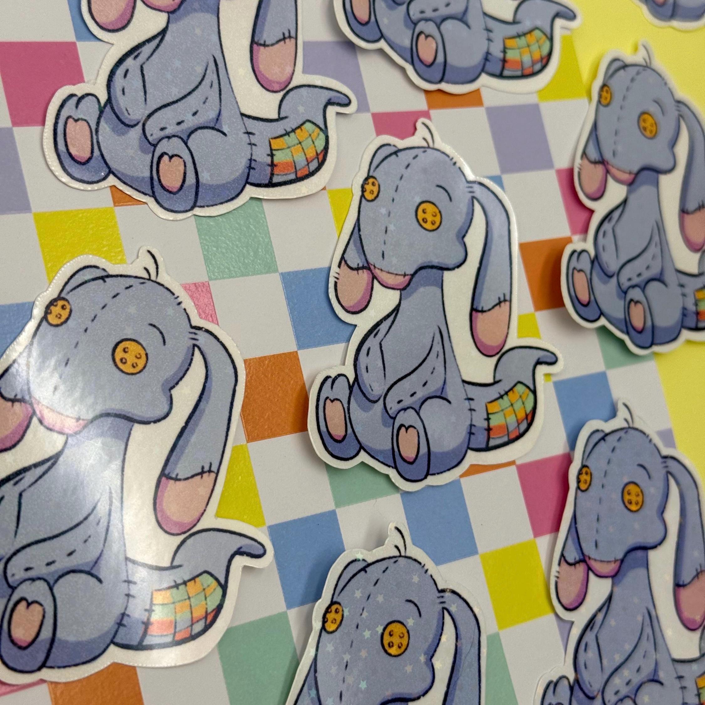 Plushie Bunny - holographic finish - cute virtual pet inspired die cut sticker