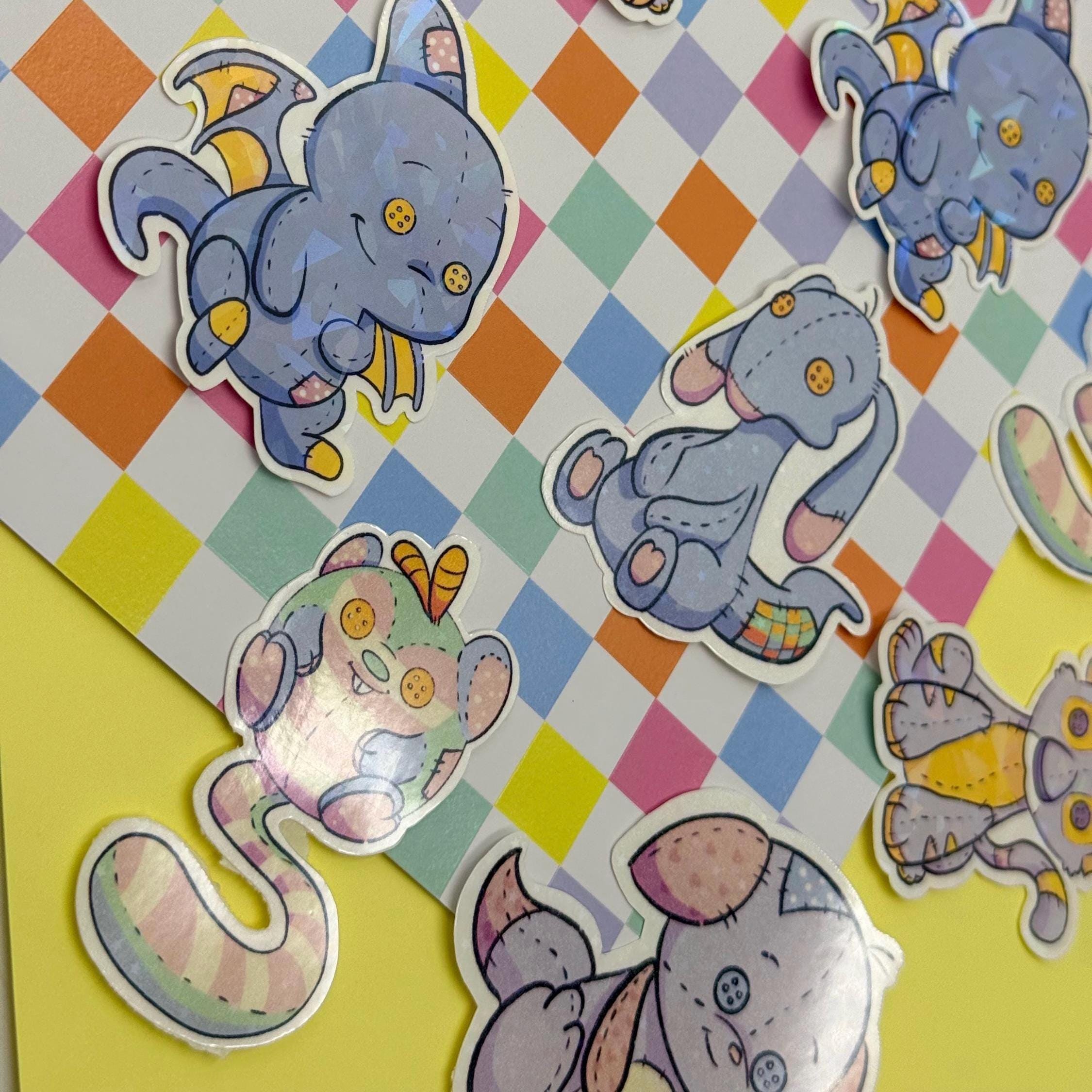 Plushie Bunny - holographic finish - cute virtual pet inspired die cut sticker