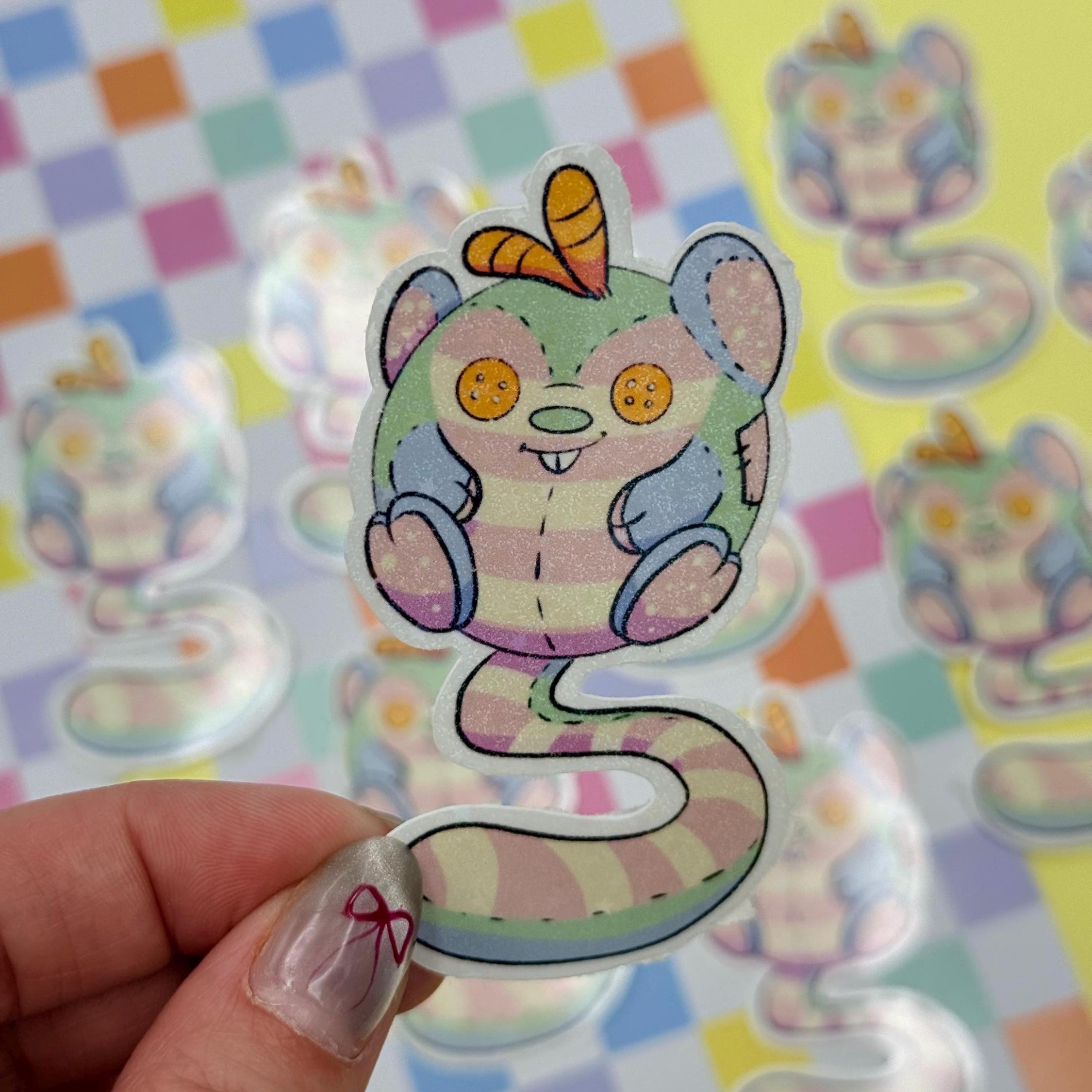 Plushie Mouse - holographic finish - cute virtual pet inspired die cut sticker
