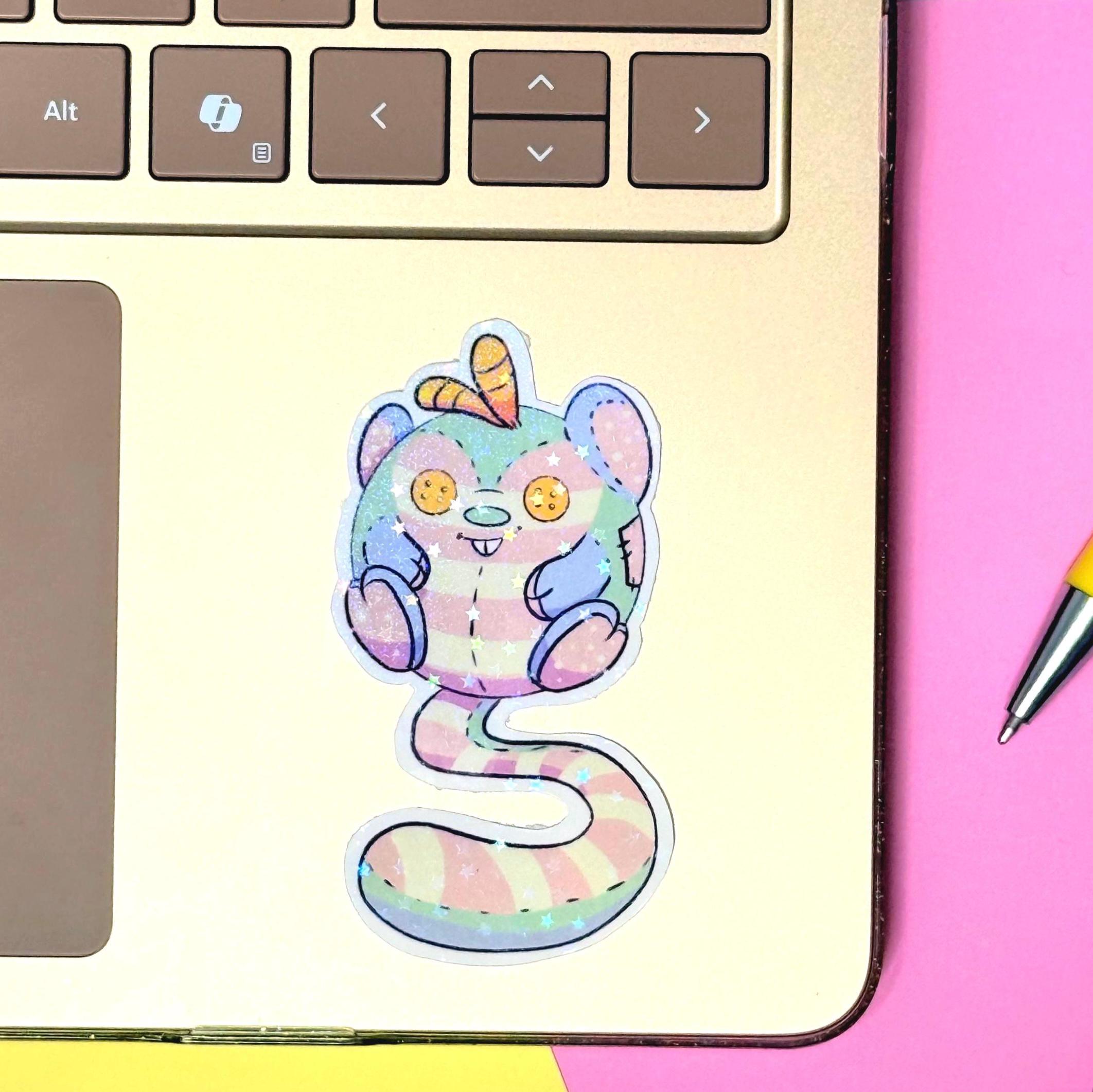 Plushie Mouse - holographic finish - cute virtual pet inspired die cut sticker