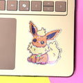 Plushie Fire Dog - holographic finish - cute virtual pet inspired die cut sticker