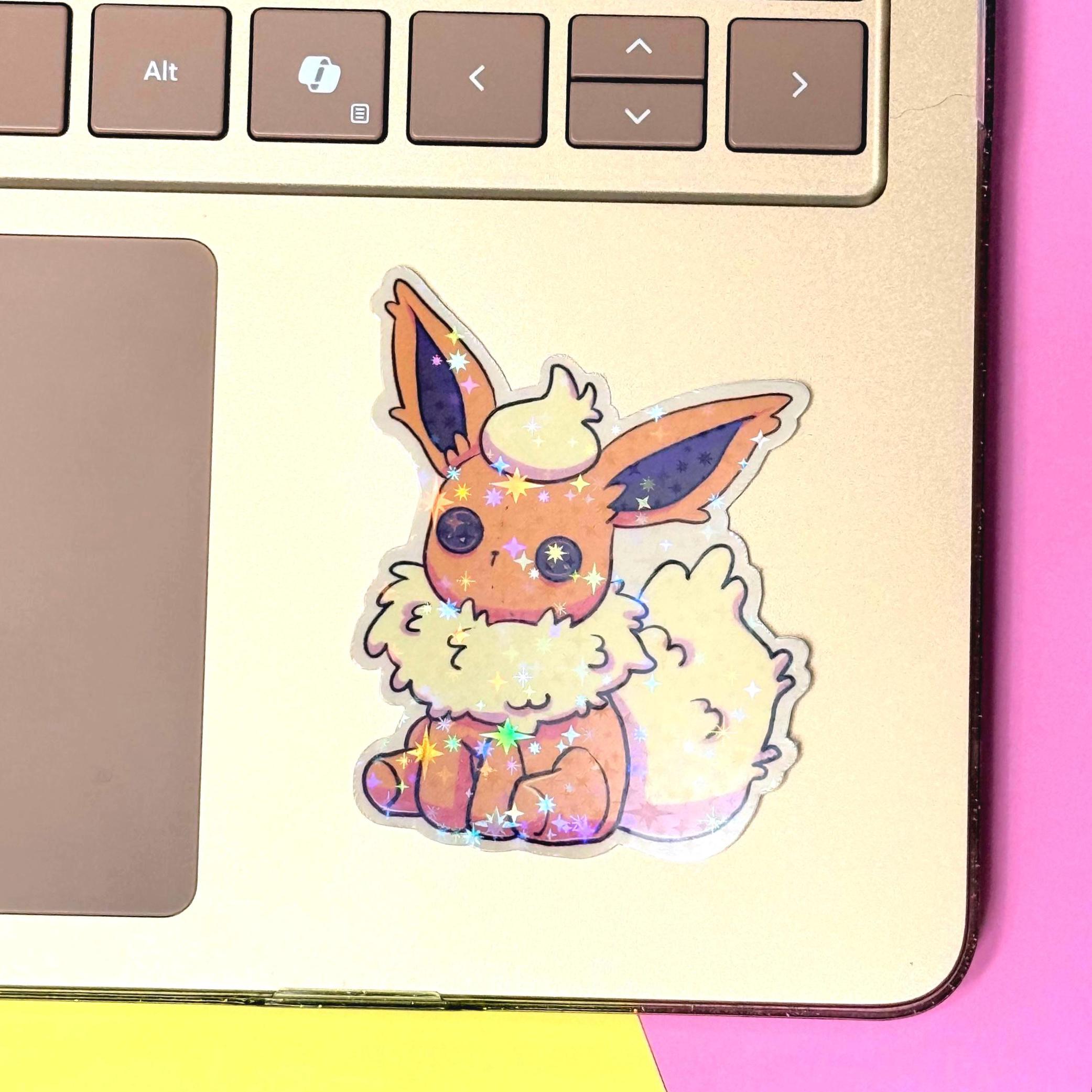 Plushie Fire Dog - holographic finish - cute virtual pet inspired die cut sticker