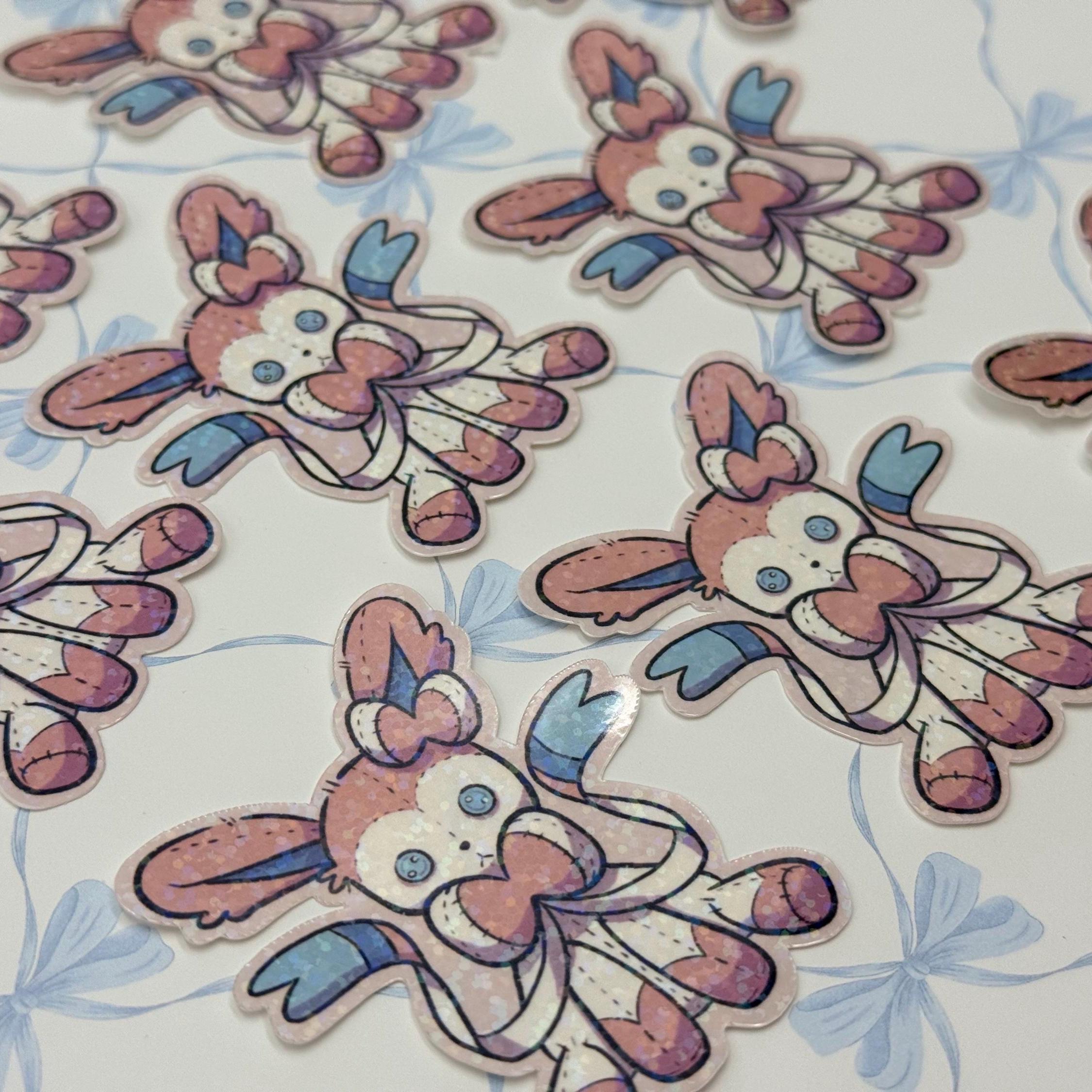 Plushie Pink Fairy Dog - holographic finish - cute virtual pet inspired die cut sticker