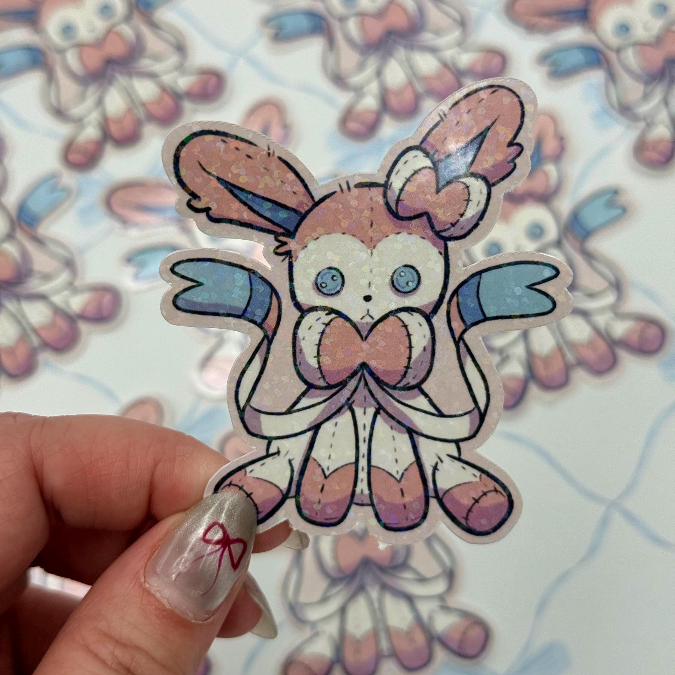 Plushie Pink Fairy Dog - holographic finish - cute virtual pet inspired die cut sticker