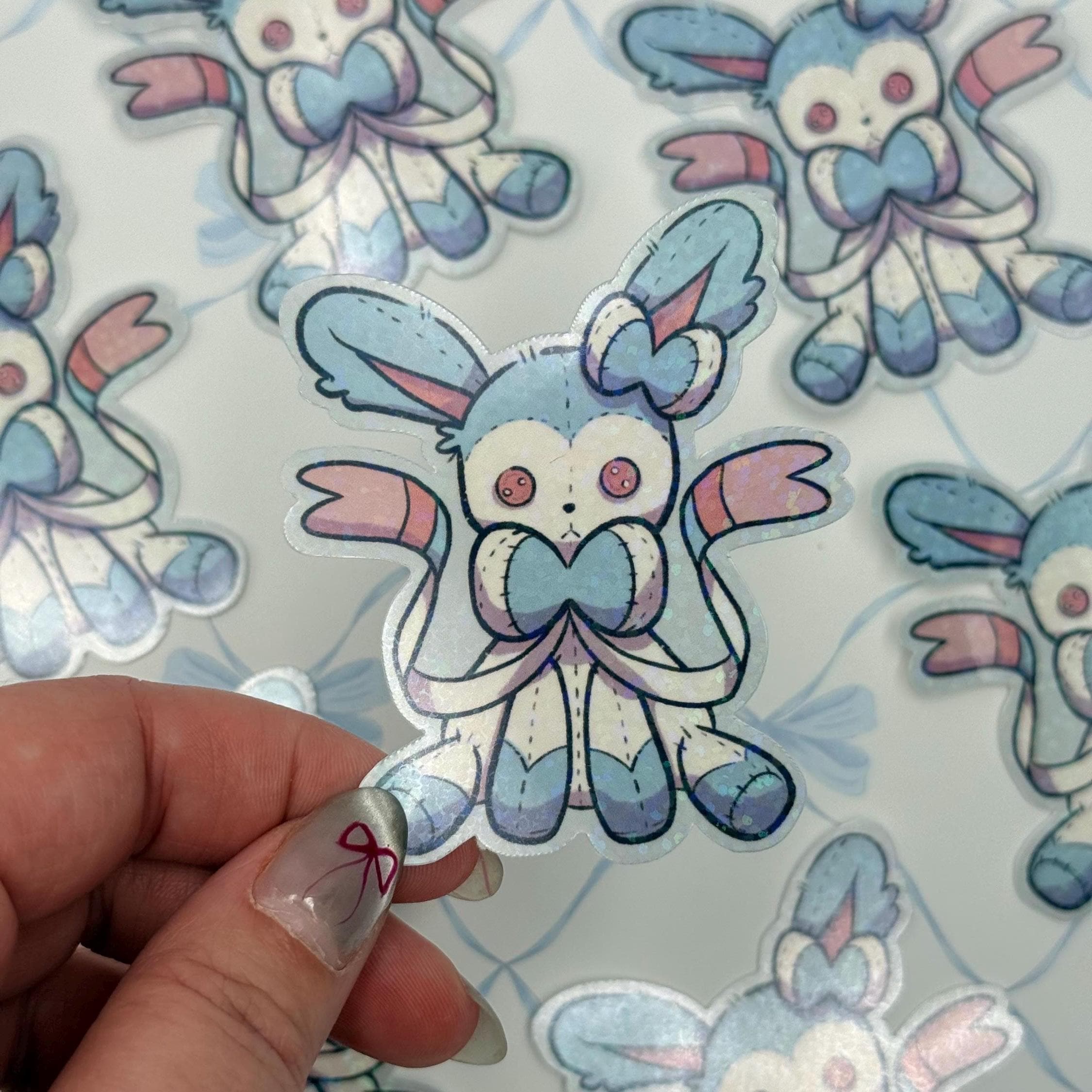 Plushie Blue Fairy Dog - holographic finish - cute virtual pet inspired die cut sticker