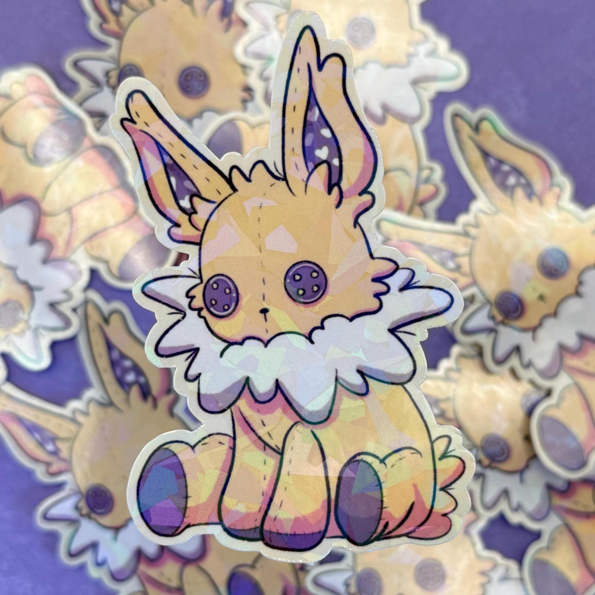 Plushie Electric Dog - holographic finish - cute virtual pet inspired die cut sticker