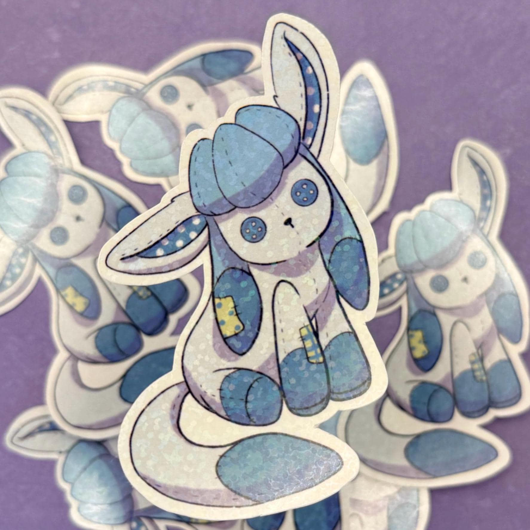 Plushie Ice Dog - holographic finish - cute virtual pet inspired die cut sticker
