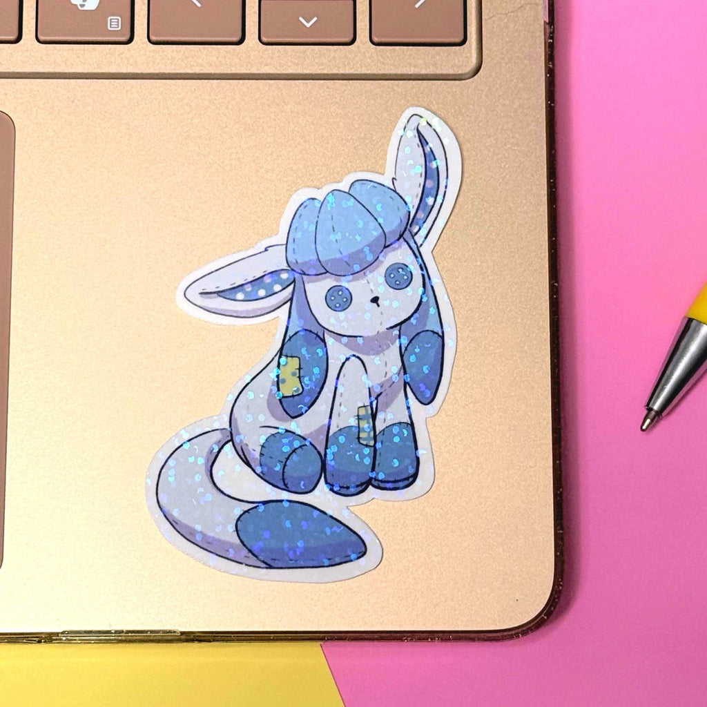 Plushie Ice Dog - holographic finish - cute virtual pet inspired die cut sticker